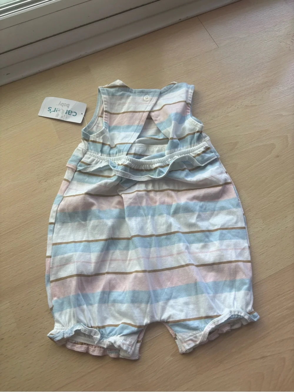 Carters baby girl 9M play suit romper one piece ruffle stripe pastel beach pool